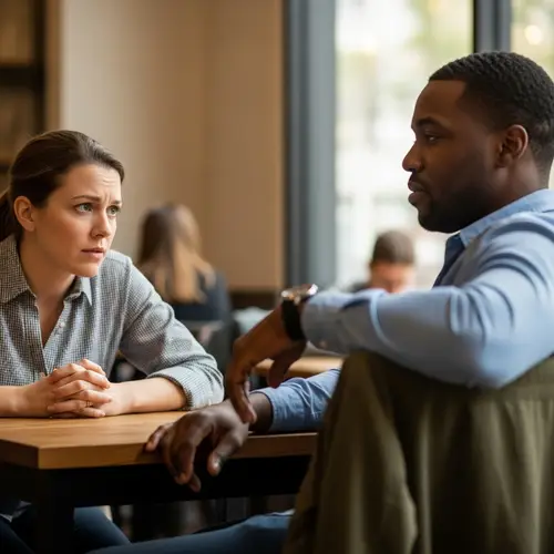 Engaging Conversation Between a Caucasian Woman and a Disinterested Black Man