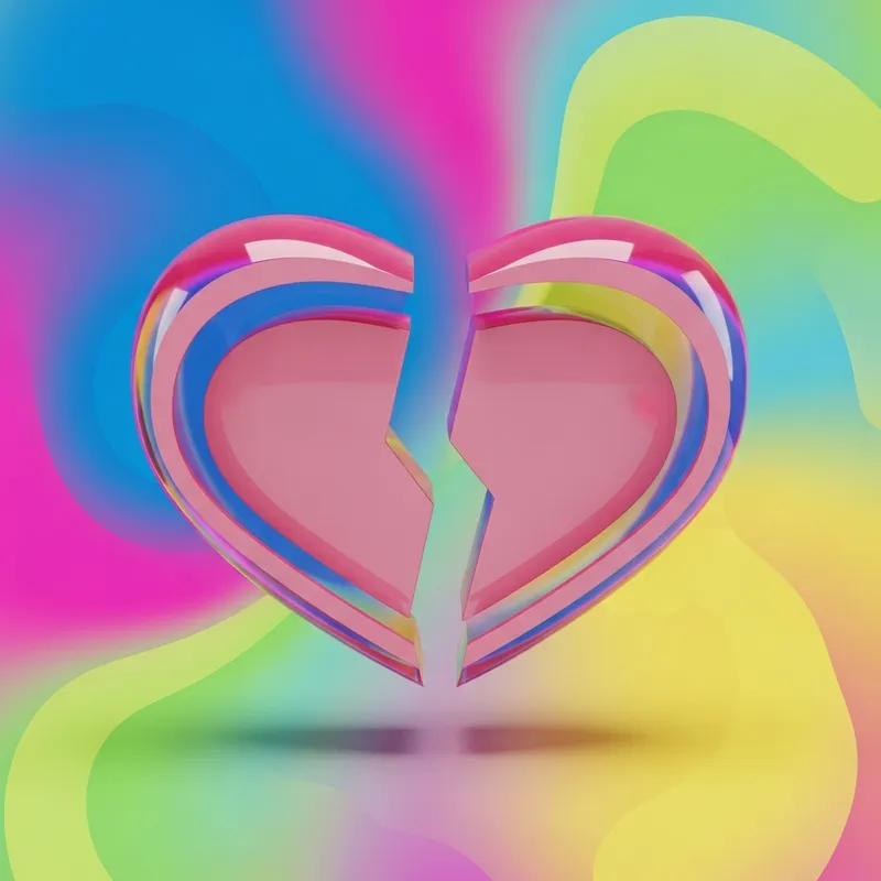 3D Heart Split in Two on Colorful Background - Creative Design