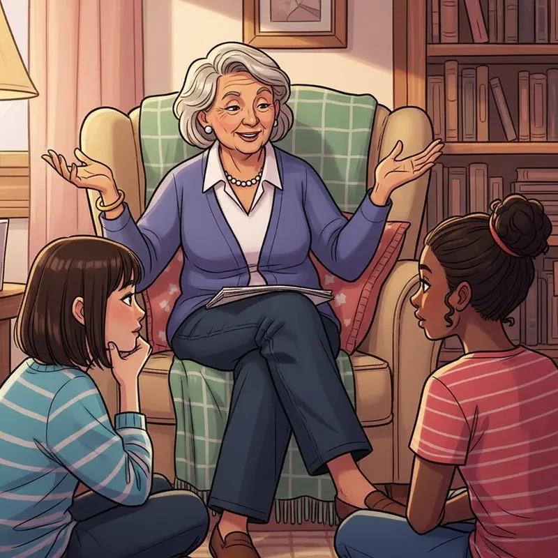 Engaging Storytelling: Woman Sharing Past with Teenagers Engaging Storytelling: Woman Sharing Past with Teenagers