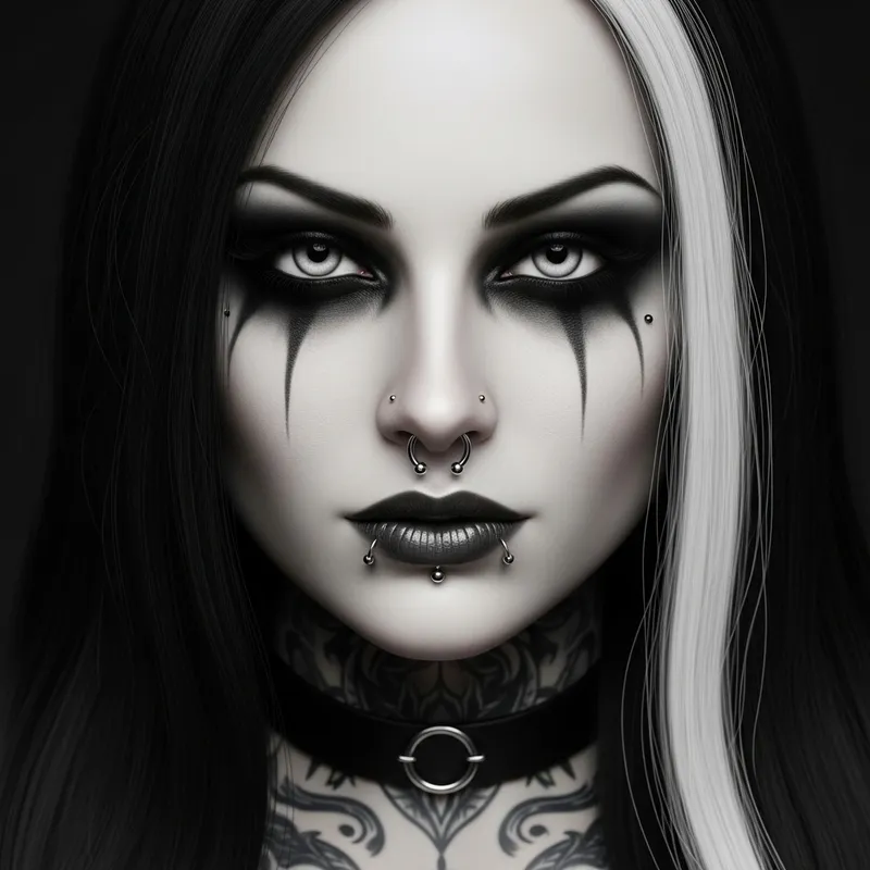 Stunning Gothic Woman with Almond Eyes, Smoky Shadow, and Jet Black Hair