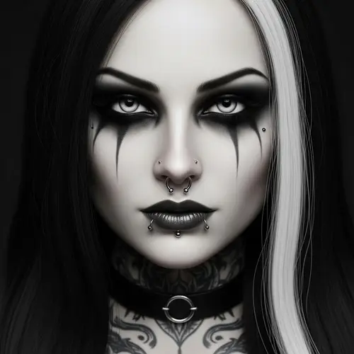 Coldly Beautiful Gothic Woman with Almond Eyes and Jet Black Hair