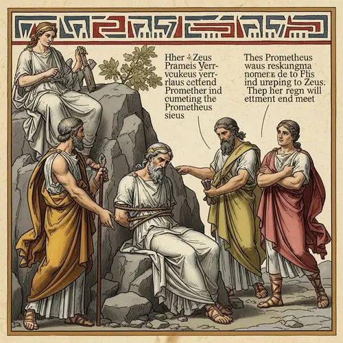 Ancient Greek Tale: Prometheus Bound to Rock by Hephaestus