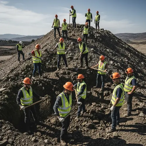 Diverse Group of Miners Working Diligently in Earth Pile