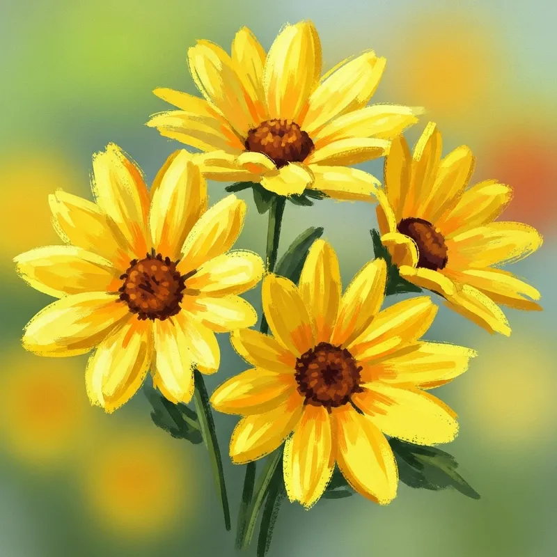 Yellow Flower Bouquet Drawing in Digital Paint - Vibrant Bouquet Illustration