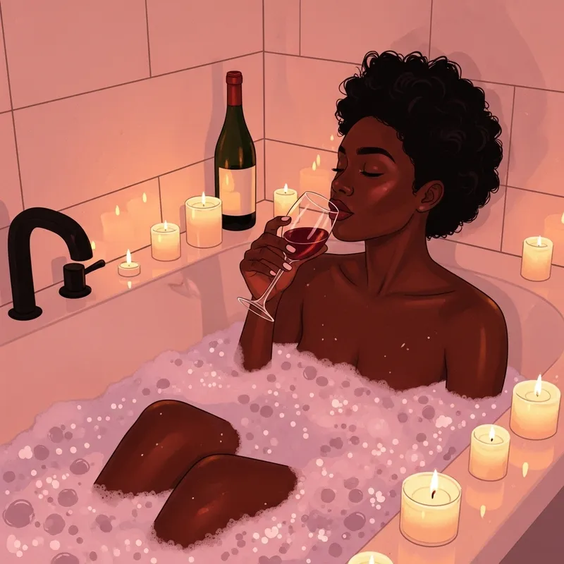 Elegant Self-Care: Abstract Black Woman Relaxing in Bath