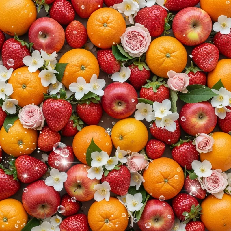 Fruity Strawberry and Orange Champagne Backdrop with Floral Accents