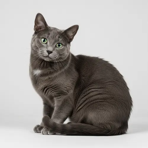 Charcoal Grey Domestic Cat with Bright Green Eyes