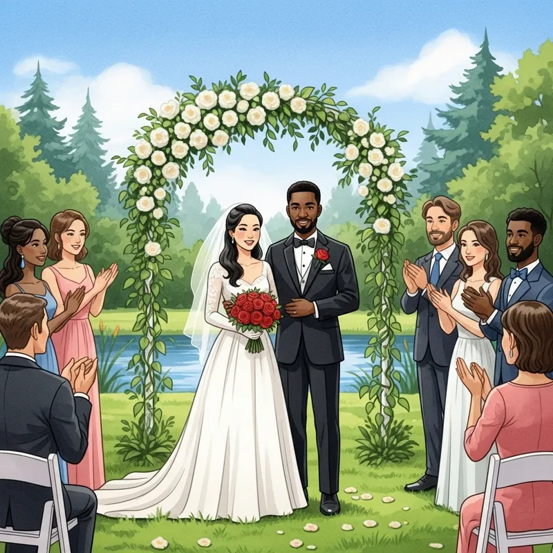 Romantic Wedding Watercolor Painting | Asian Bride & Black Groom Art