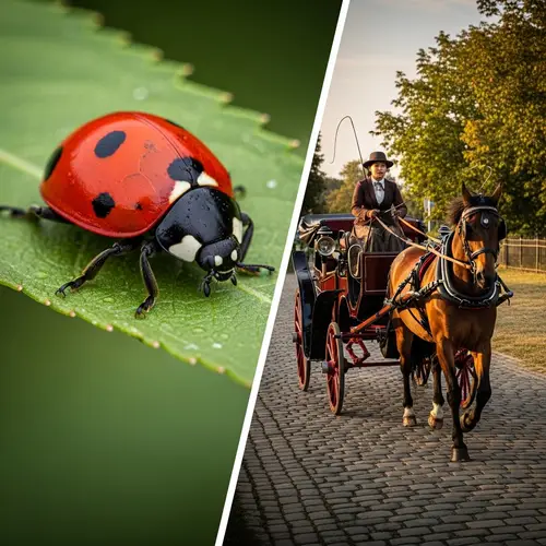 Magical Ladybug and Horse-Drawn Carriage Scene