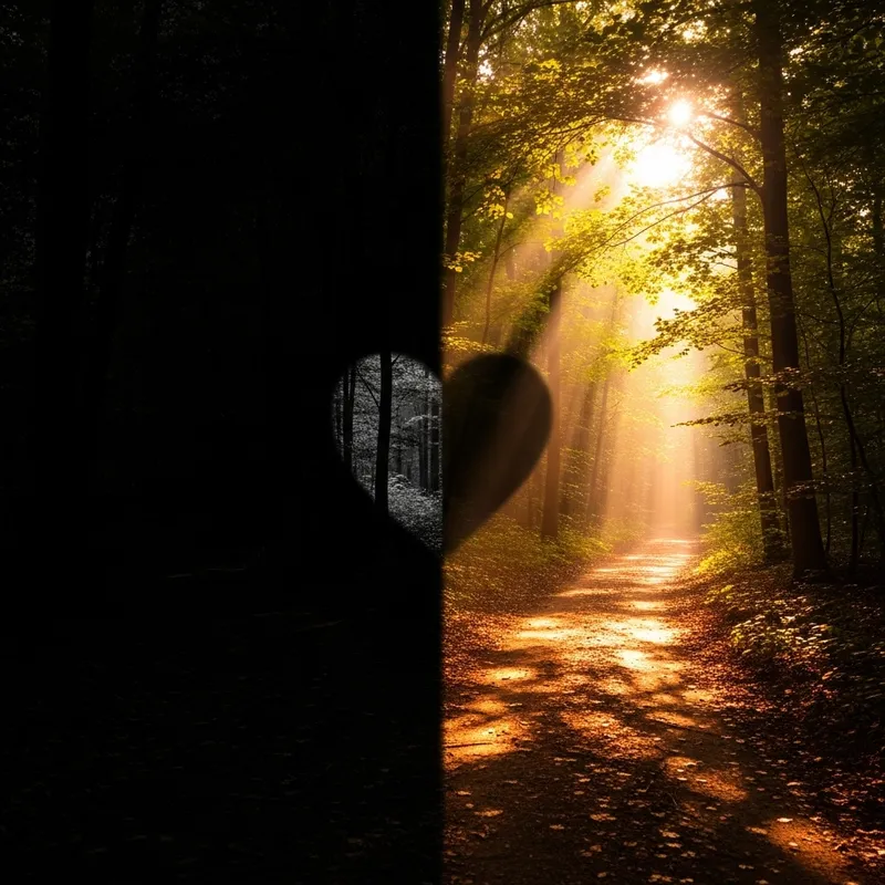 Forest Crossroads: Dark vs. Luminous Path Forest Crossroads: Dark vs. Luminous Path