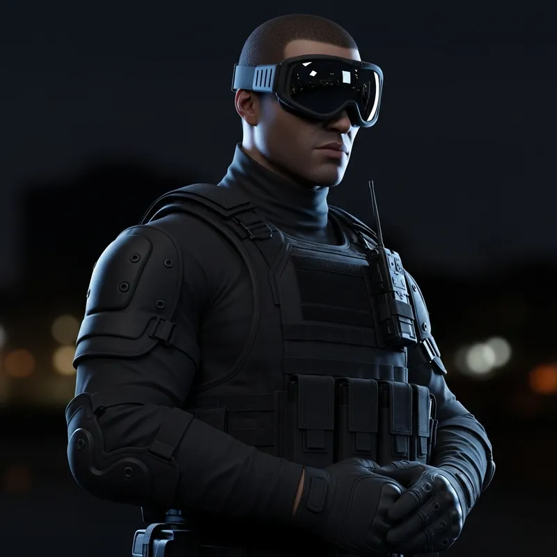 Black SWAT Team Member Equipped with Ski Goggles | 3D Rendering