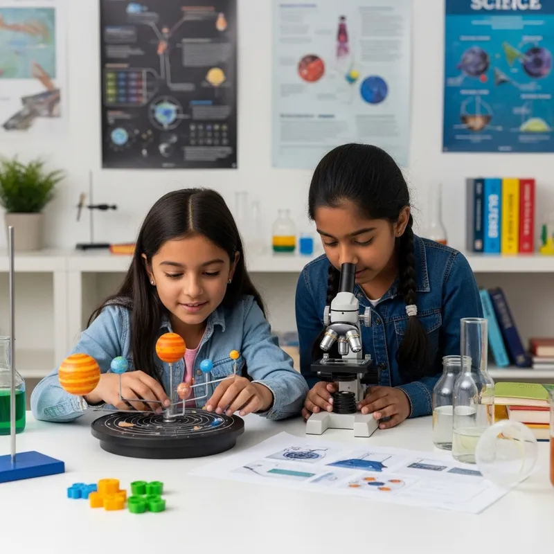 Curious Young Girls Immersed in Science: Diverse STEM Enthusiasts