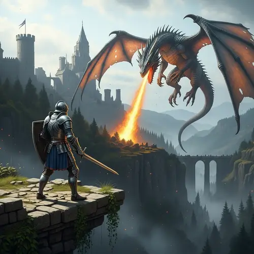 Epic Knight vs Dragon Battle - Mystical Castle Scene