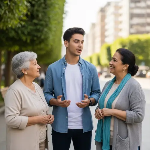A Young Man with Two Elderly Women in a Park