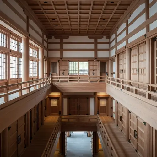Spacious Wooden Building with Balcony and Intricate Design