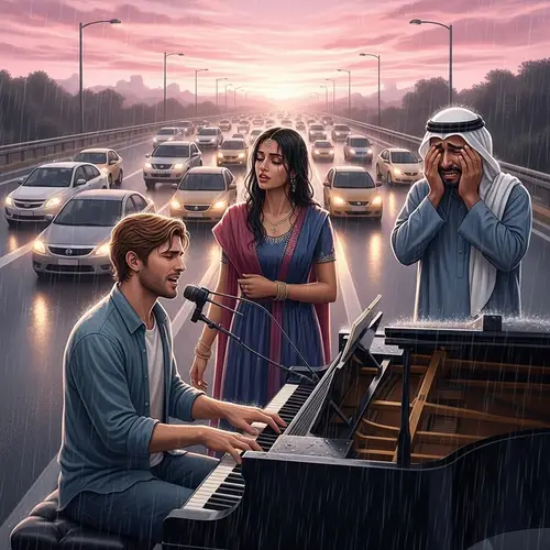 Romantic Piano Performance in the Rain
