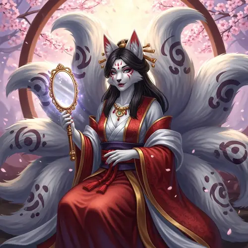 Anthropomorphic Kitsune Goddess with Magical Mirror