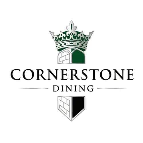 Cornerstone Dining Logo with Black, Green, and Silver Crowns