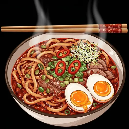 Spicy Ramen Bowl with Rich Dark Broth and Fresh Garnishes