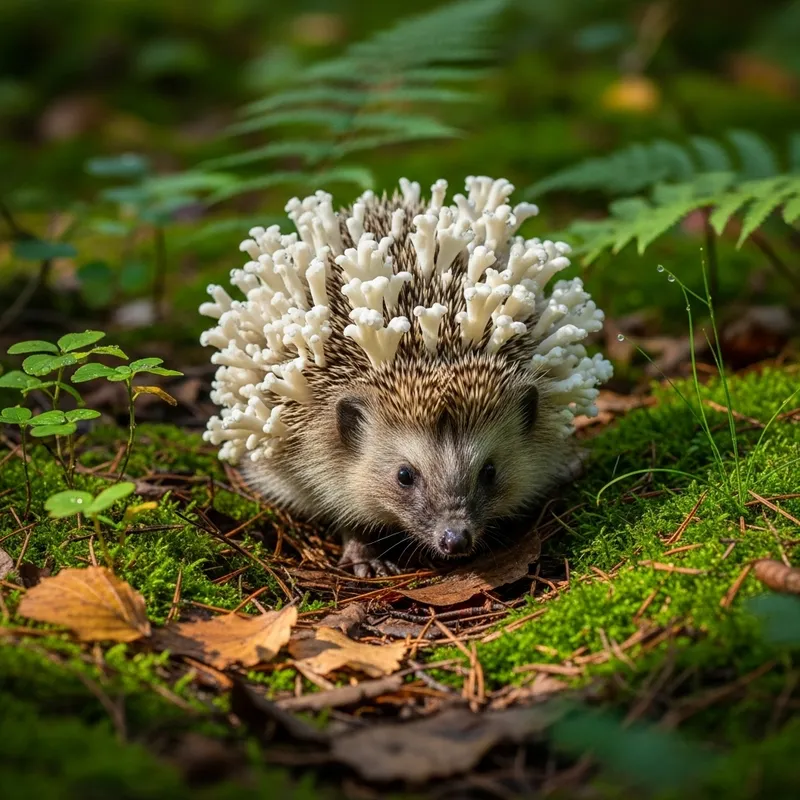 European Hedgehog Carrying Comb Tooth Fungus