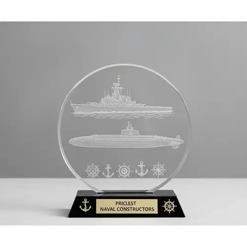 Transparent Acrylic Prism Trophy with Warship and Submarine Design