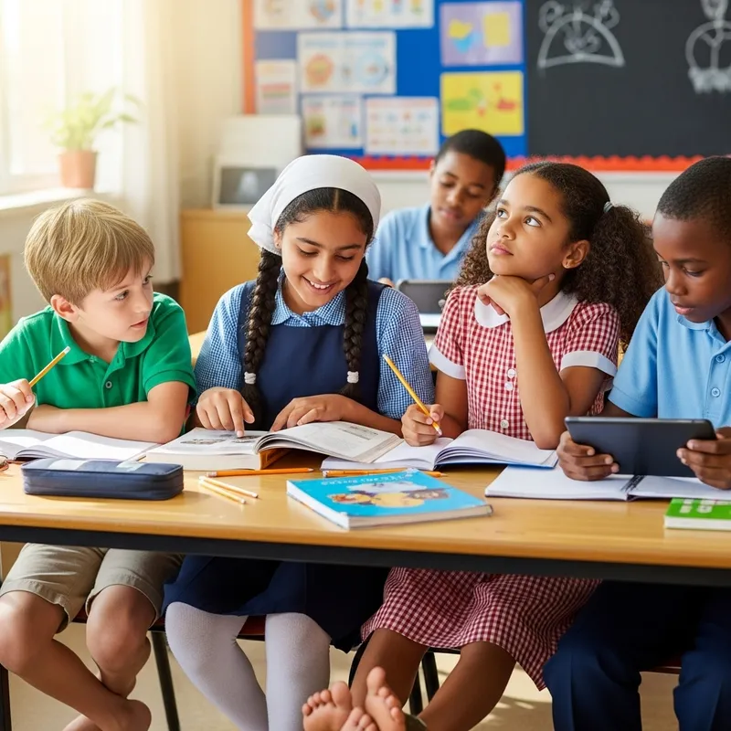 Vibrant Study Session of an Eleven-Year-Old Middle-Eastern Girl
