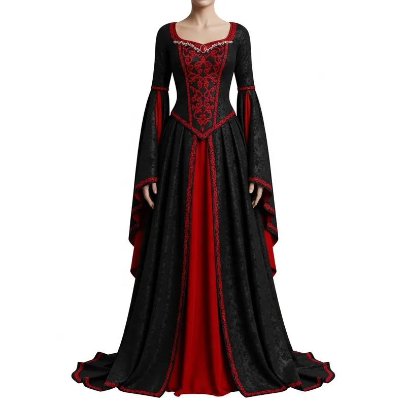 Royal Targaryen Black & Red Medieval Fantasy Maxi Dress Royal Targaryen Black & Red Medieval Fantasy Maxi Dress