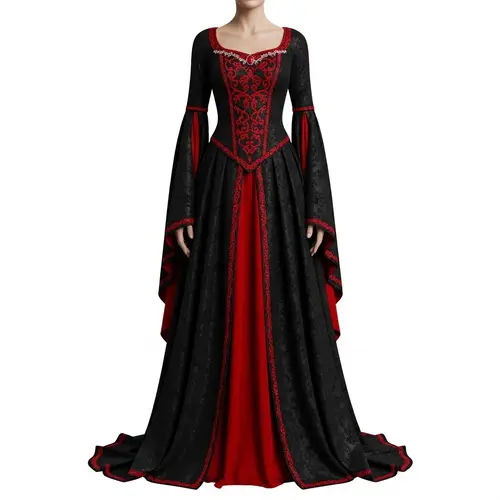 Targaryen Black & Red Full-Length Dress - Medieval Fantasy Style