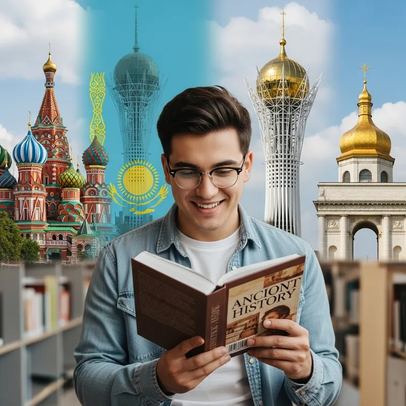 Happy Student from Russia, Kazakhstan, Ukraine: Cultural Blend in Library