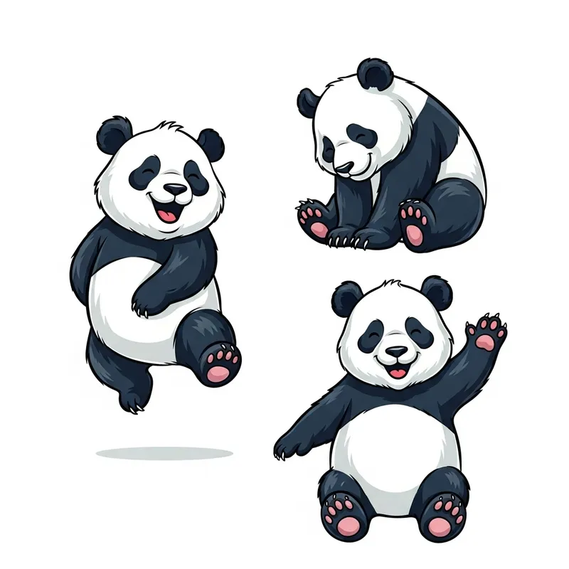 Cute and Vibrant Panda Character Poses in Vector Art