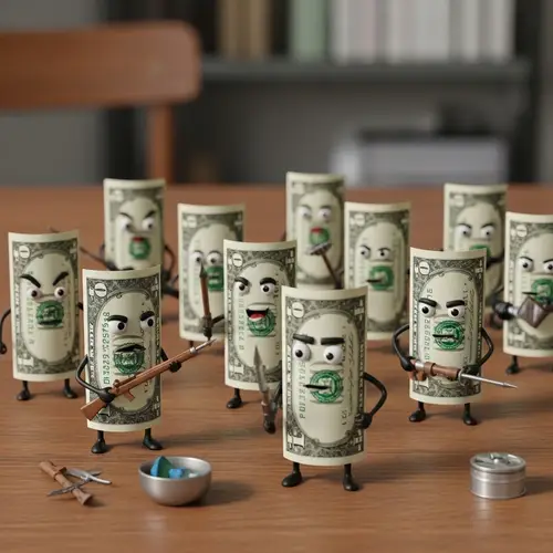 Tiny Dollar Bill Army: Creative Concept Depicting Dollar Bills In Battle Formation