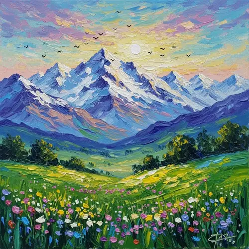 Majestic Mountain Landscape Painting | Impressionist Art