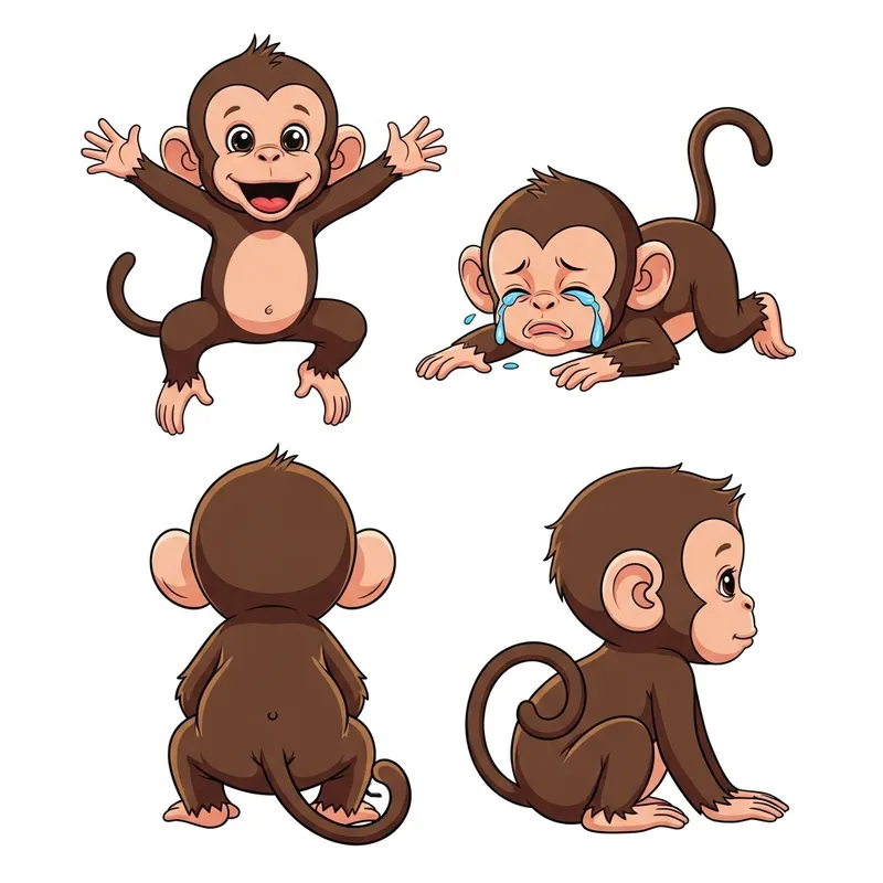Cute Baby Monkeys Art - Bright Colors & 4 Positions Cute Baby Monkeys Art - Bright Colors & 4 Positions