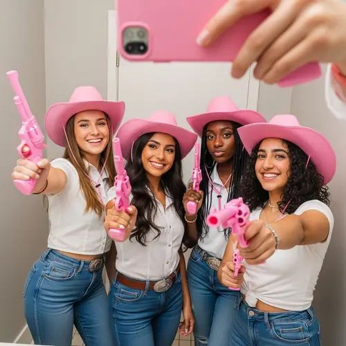 Pink Cowgirl Selfie: Youthful Charm with a Feminine Twist