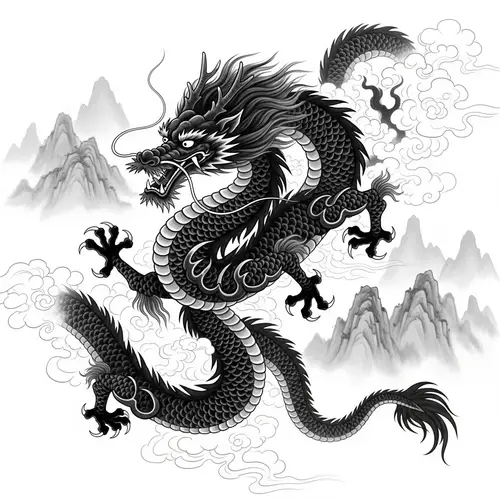 Traditional Chinese Ink Painting of a Mighty Dragon