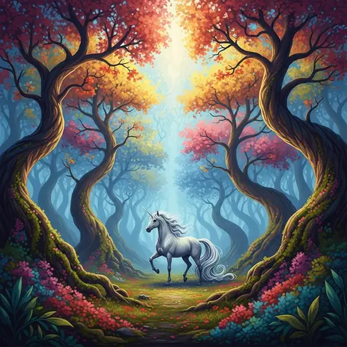 Enchanting Forest with Majestic Unicorn - Fantasy Tale Snapshot