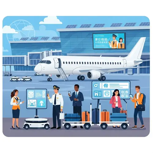 Futuristic Travel Scene | Innovative Airport and Employees