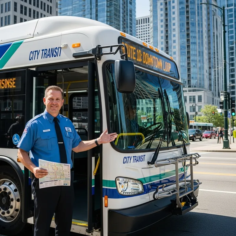 Professional Bus Driver Welcoming Passengers | Autista Professional Bus Driver Welcoming Passengers | Autista