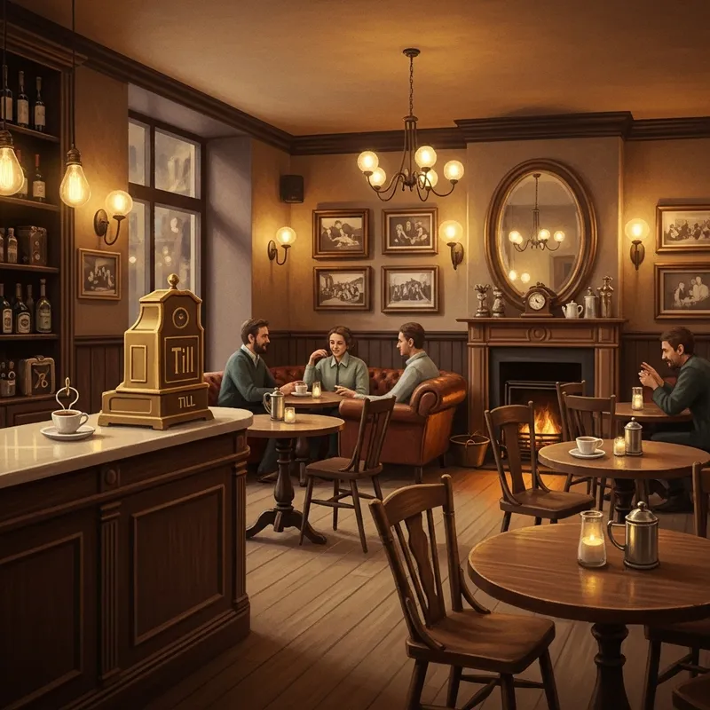 Cozy Café Interior Digital Painting in Earth Tones