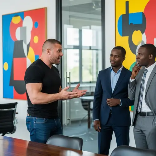 Tech Entrepreneur in Animated Discussion with African Men