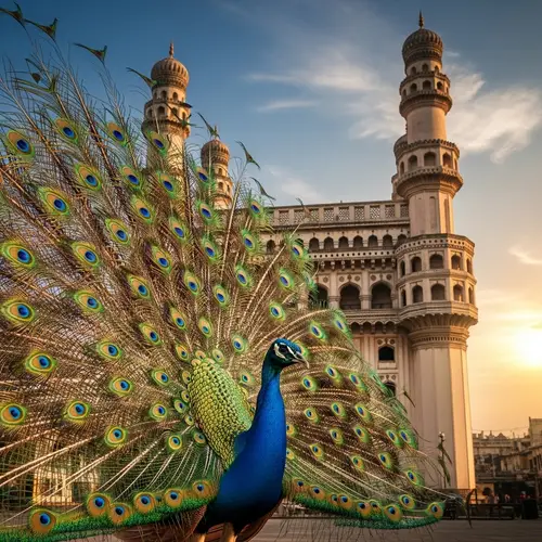 Colorful Peacock at Charminar in Hyderabad | Golden Sunset View