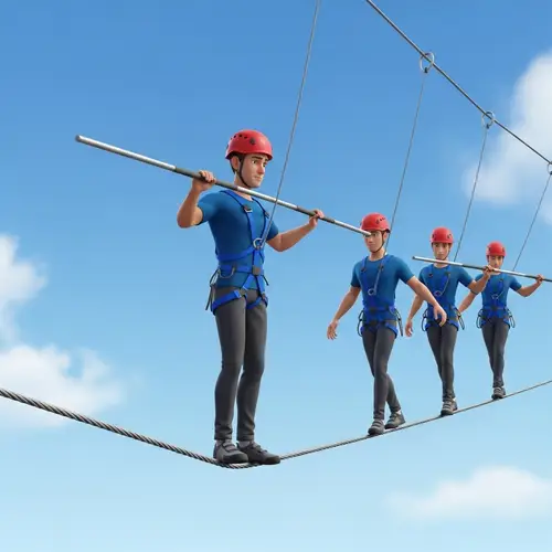 Balancing Act: Caucasian Man Walking Tightrope