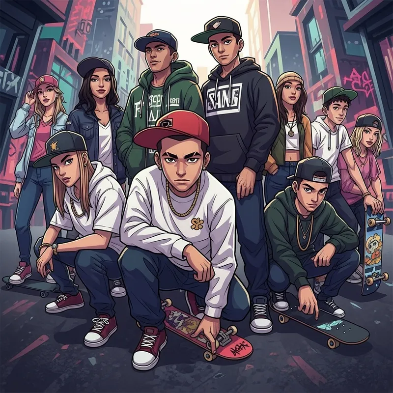 Vibrant Urban Streetwear & Skateboard Style With Dynamic Poses