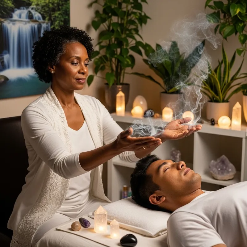 Reiki Healing Session: Serene Therapist Energy Transfer