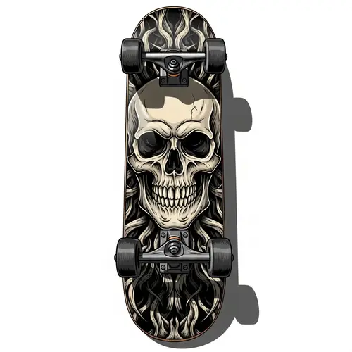 Detailed Skull Skateboard Illustration