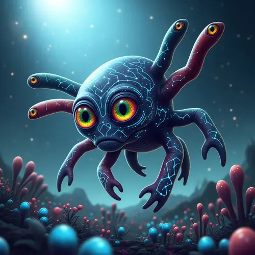 Colorful Extraterrestrial Creature in Zero-Gravity Environment