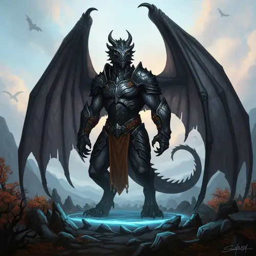 Mighty Black-Skinned Dragonborn: Strength and Charisma