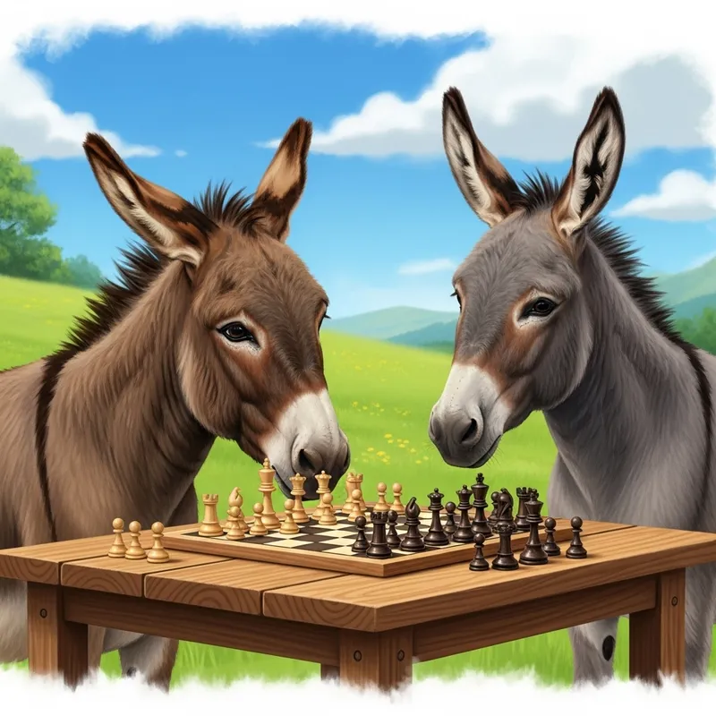 Donkey Chess Match in Green Meadow