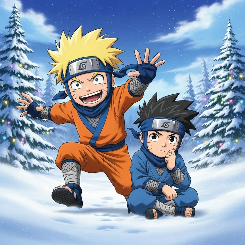 Disney-Inspired Naruto and Sasuke in Winter Setting