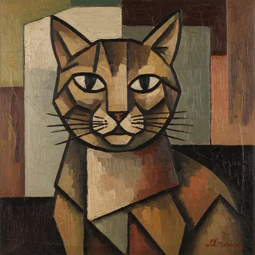 Cubism-Inspired Cat Art: Geometric Shapes & Interlocking Planes